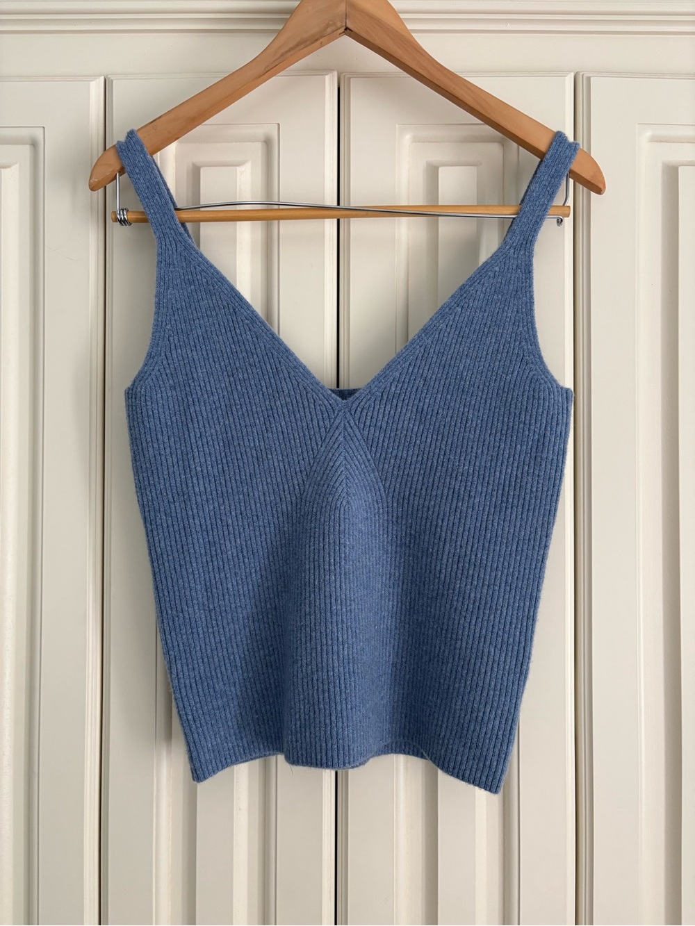 J. Crew Blue Ribbed V-Neck Knit Sleeveless Cropped Camisole Top Size XL NWT
